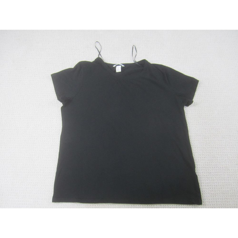 H&M Shirt Womens 2XL XXL Black‎ Short Sleeve Blouse Crew Neck Cotton Blend